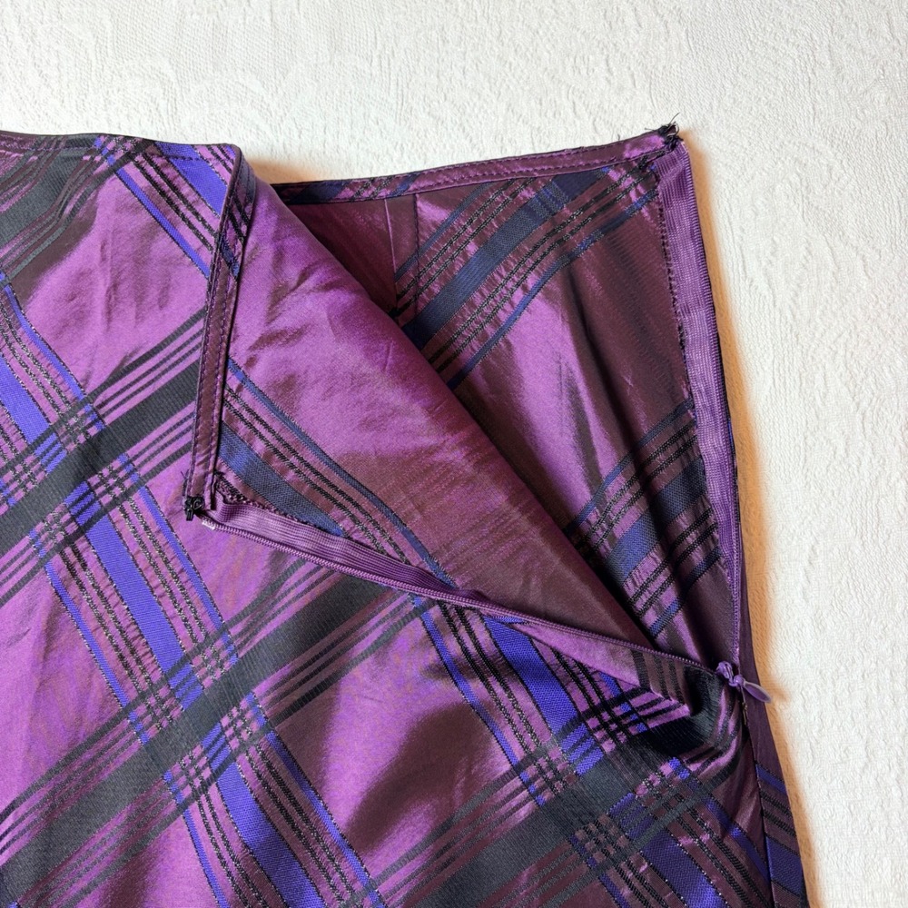 JS Boutique Purple Plaid Metallic Maxi Skirt Size 12 A-Line Formal Holiday - Picture 4 of 11